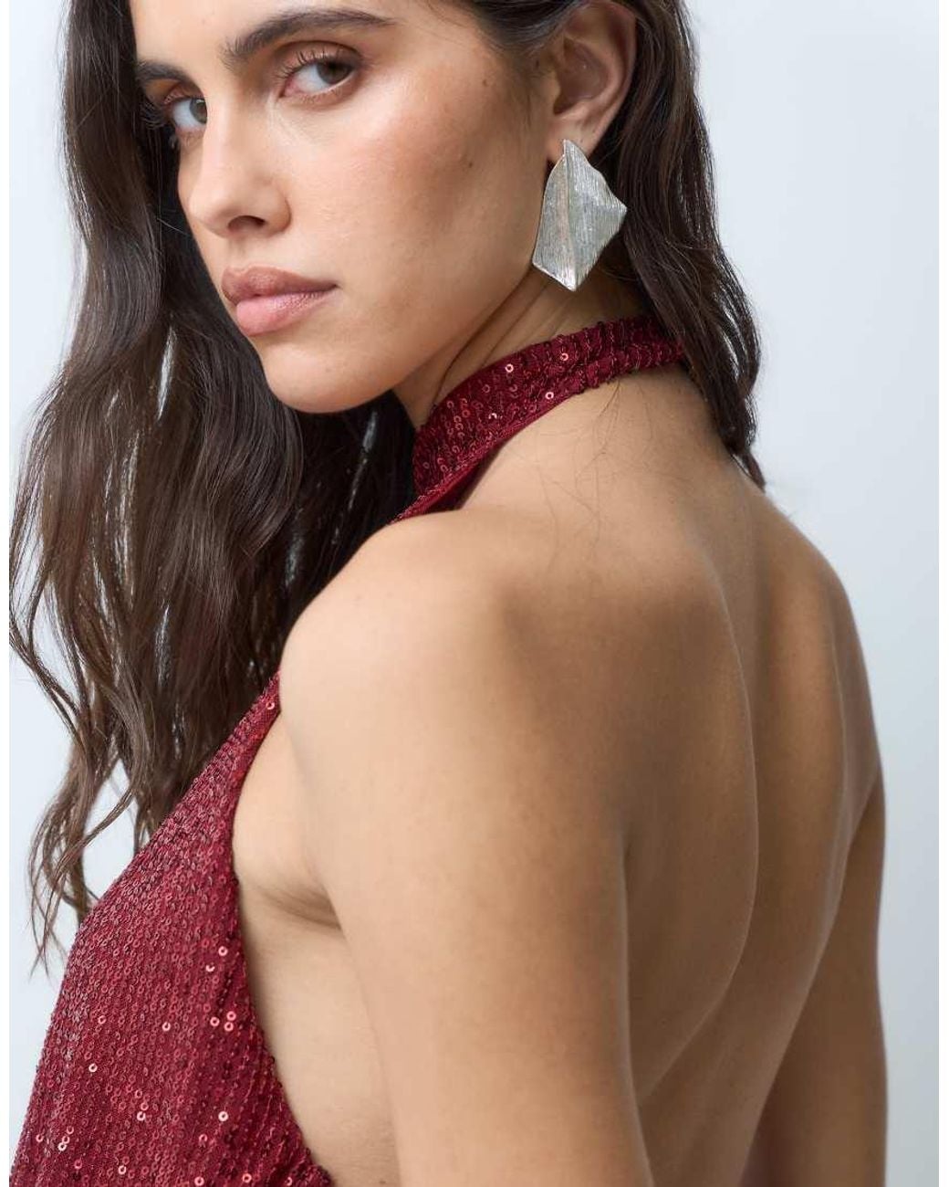 ASOS Red Sequin Draped Top With Mesh
