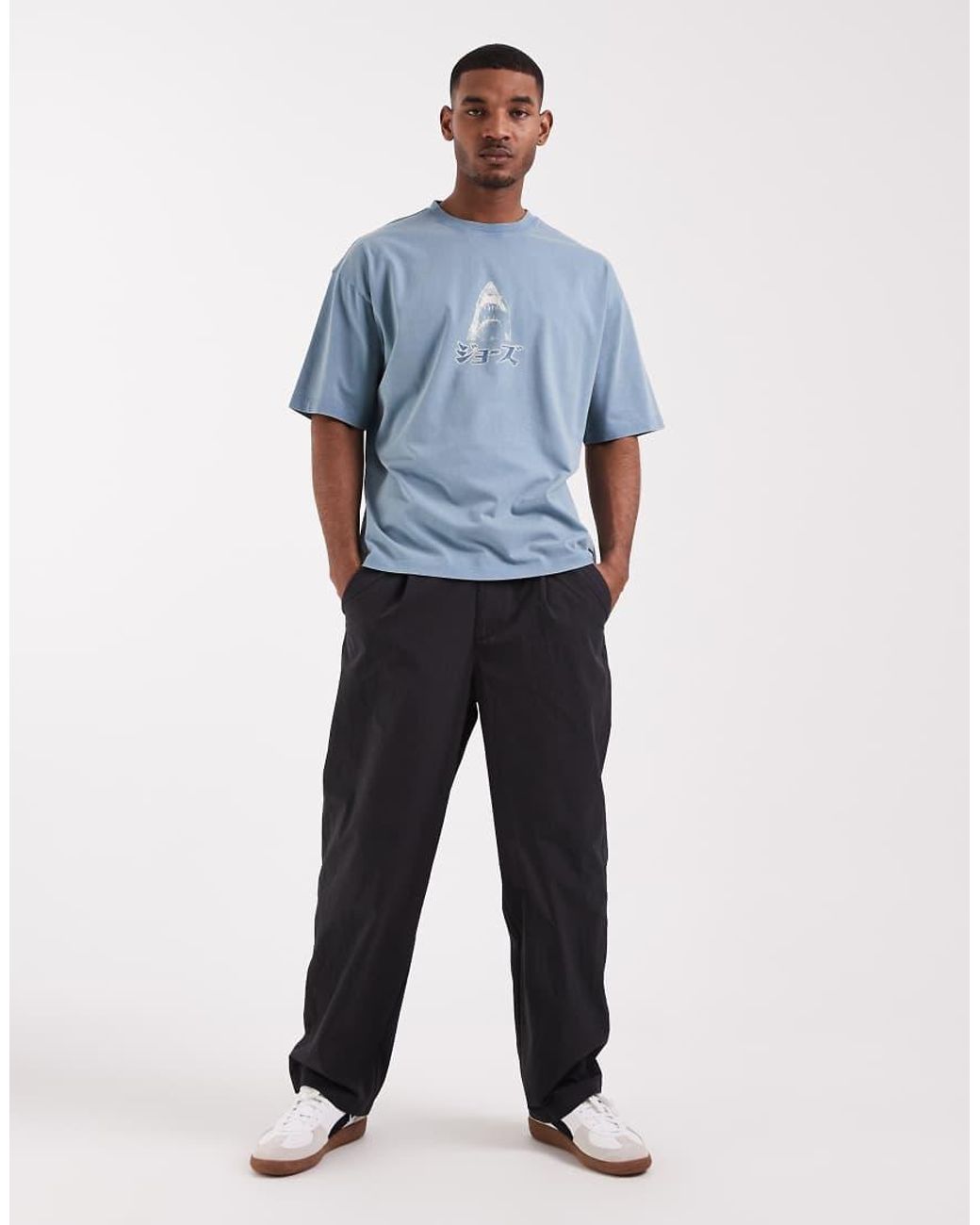ASOS Blue Oversized Tee With Jaws Print for men