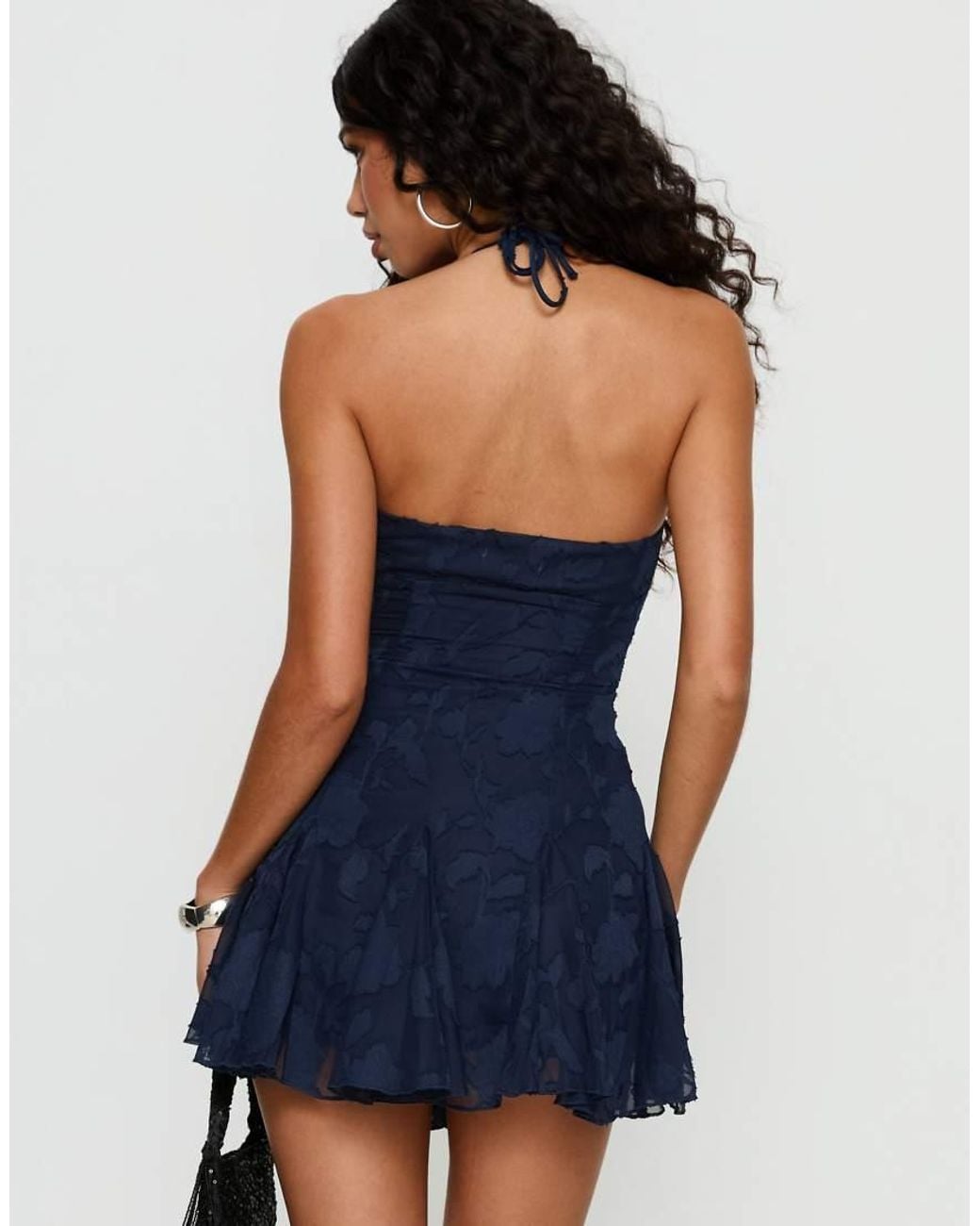 Princess Polly Blue Delamere Floral Burnout Thin Strap Halter Neck Pleat Detail Mini Dress
