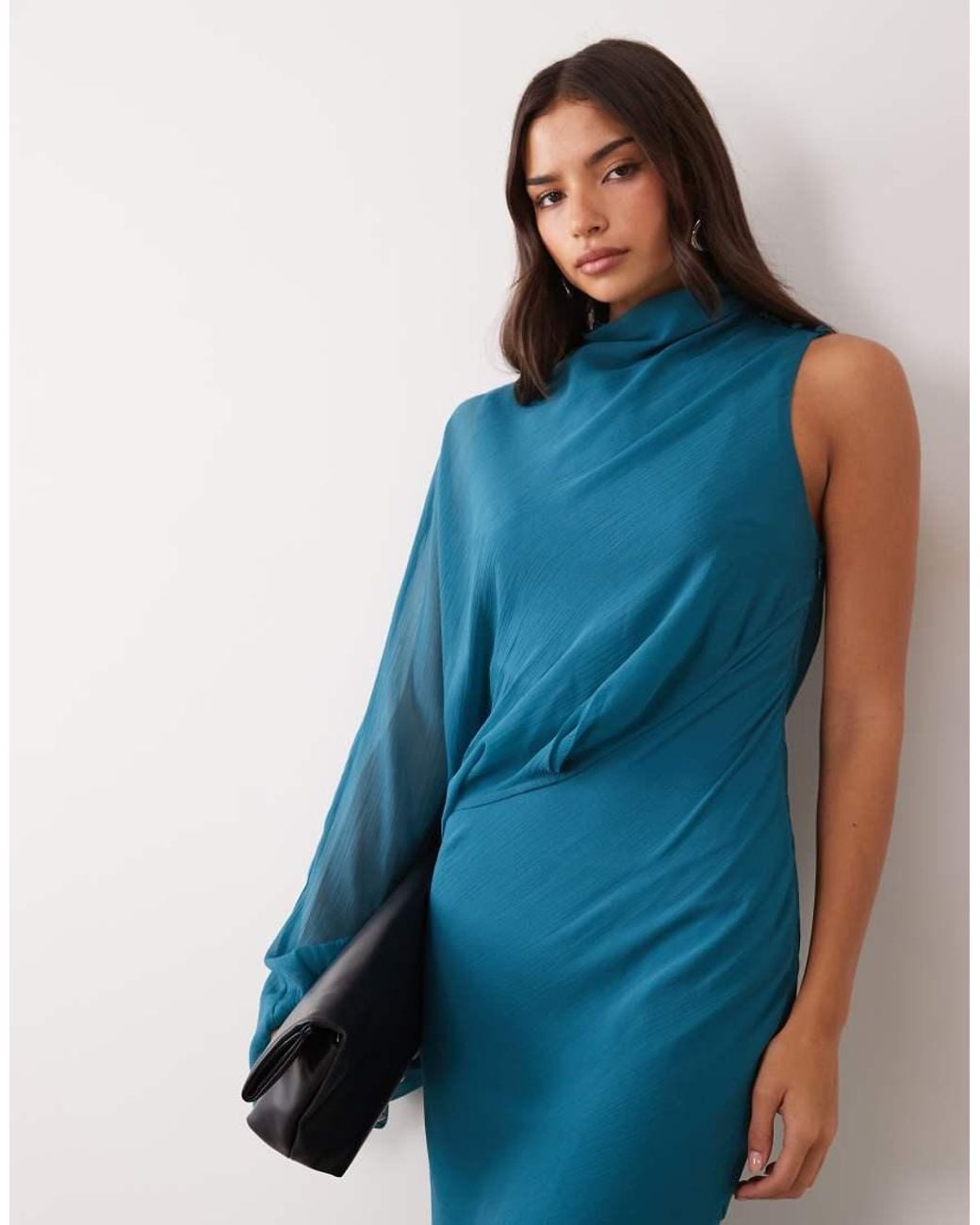 ASOS Blue One Sleeve Blouson Overlay Bias Cut Maxi Dress