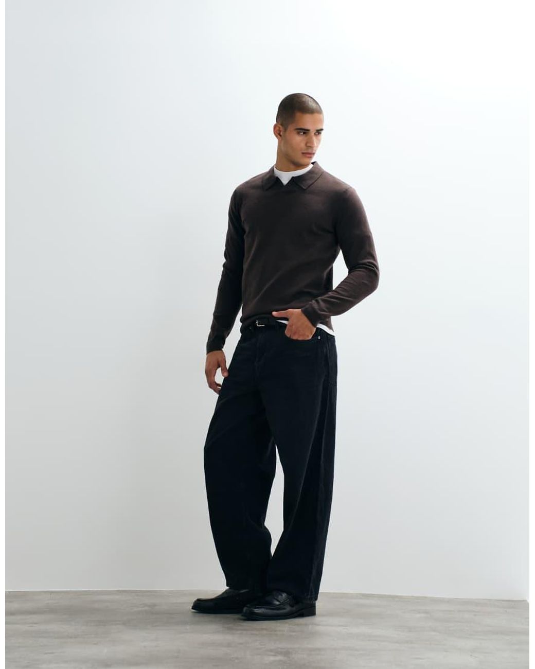 Threadbare Black Knitted Trophy Neck Jumper for men