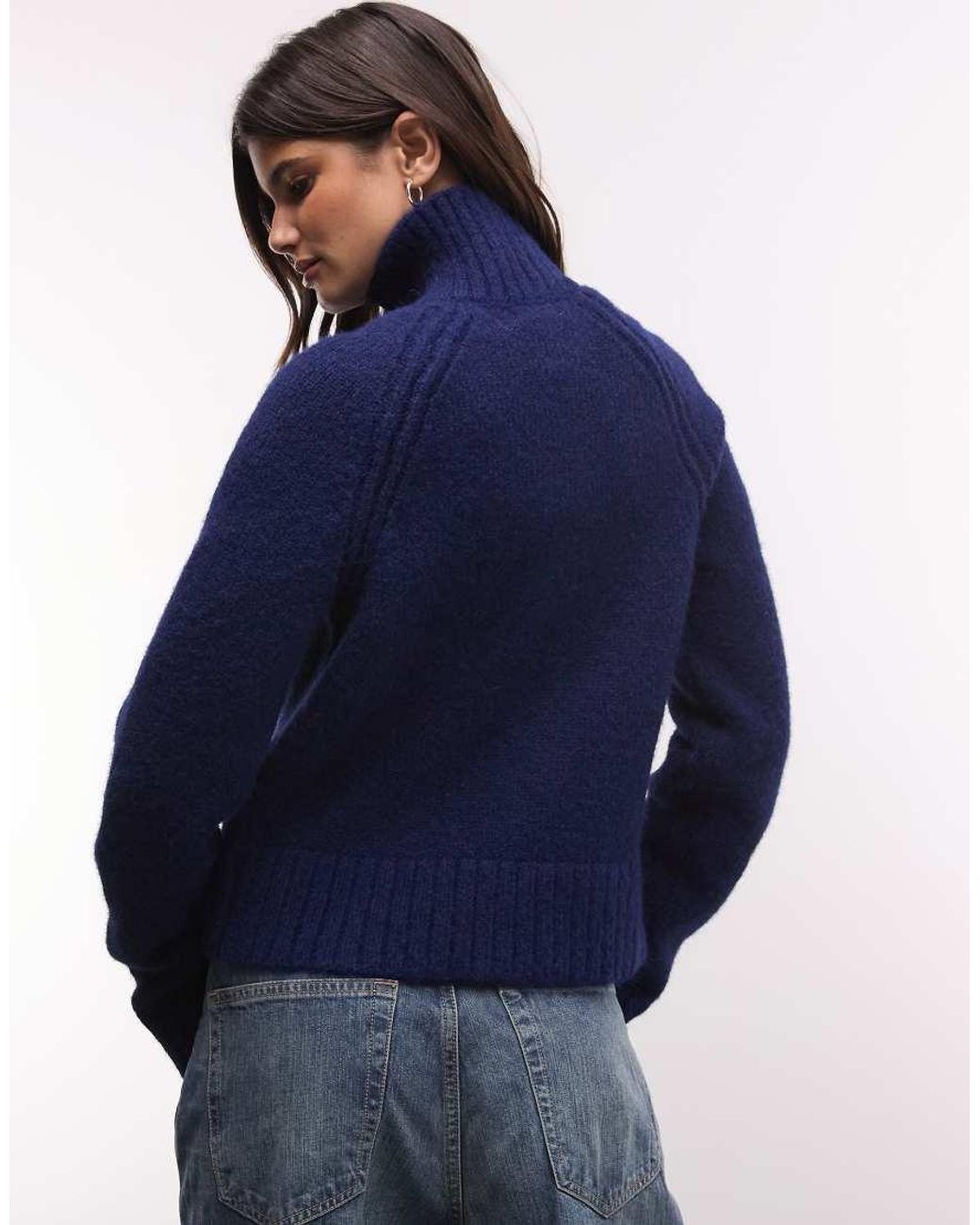 Weekday Blue Wool Blend Hairy Knit Zip Through Cardigan
