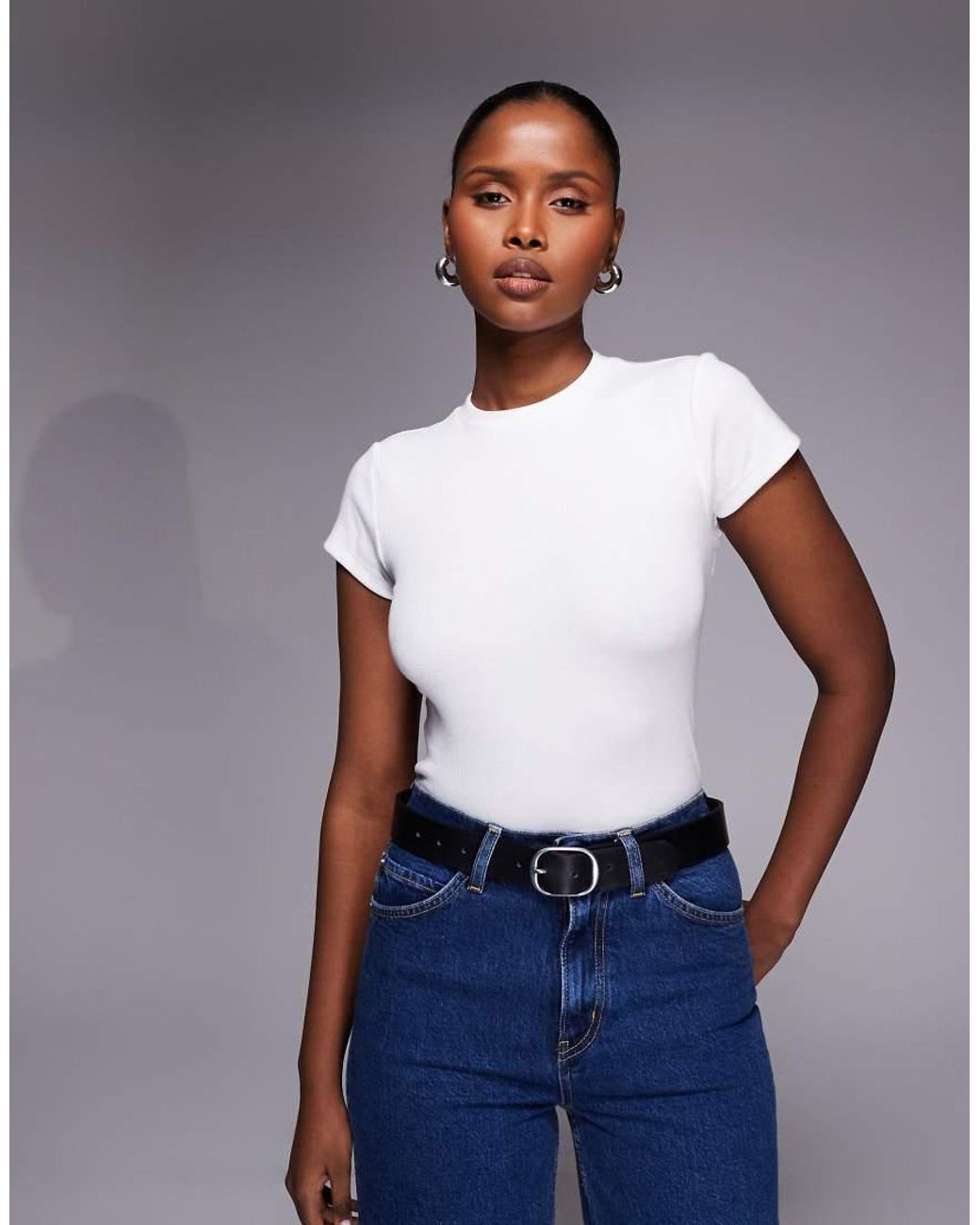 River Island Blue Fitted Ribbed T-Shirt