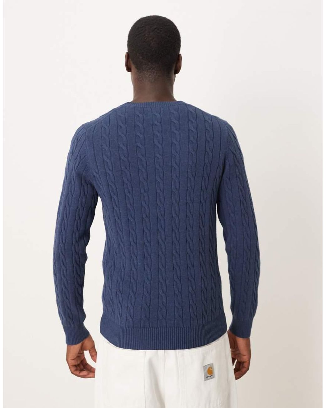 Gant Blue Cotton Cable Knit Sweater for men