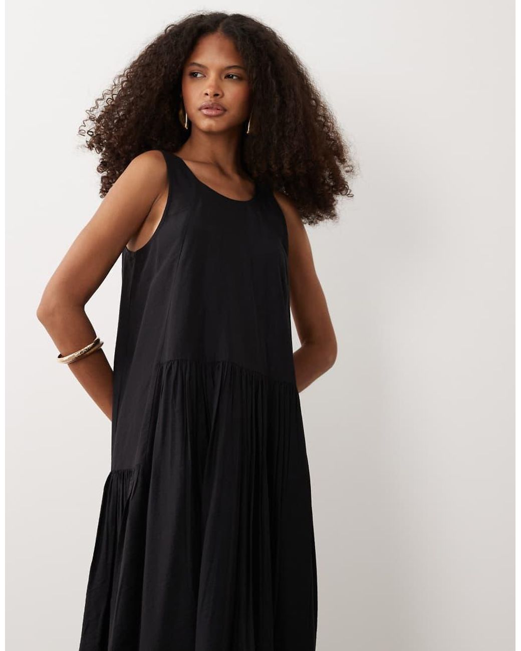 ASOS Black Scoop Neck Tiered Maxi Dress