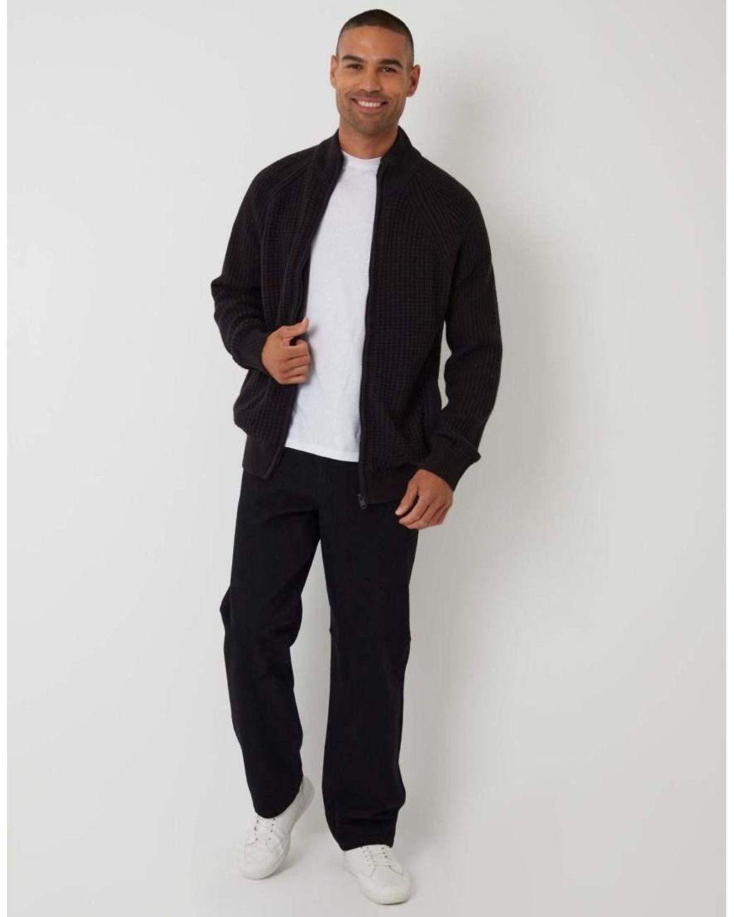 Threadbare Black Zip Up Cardigan With Microfleece Lining for men