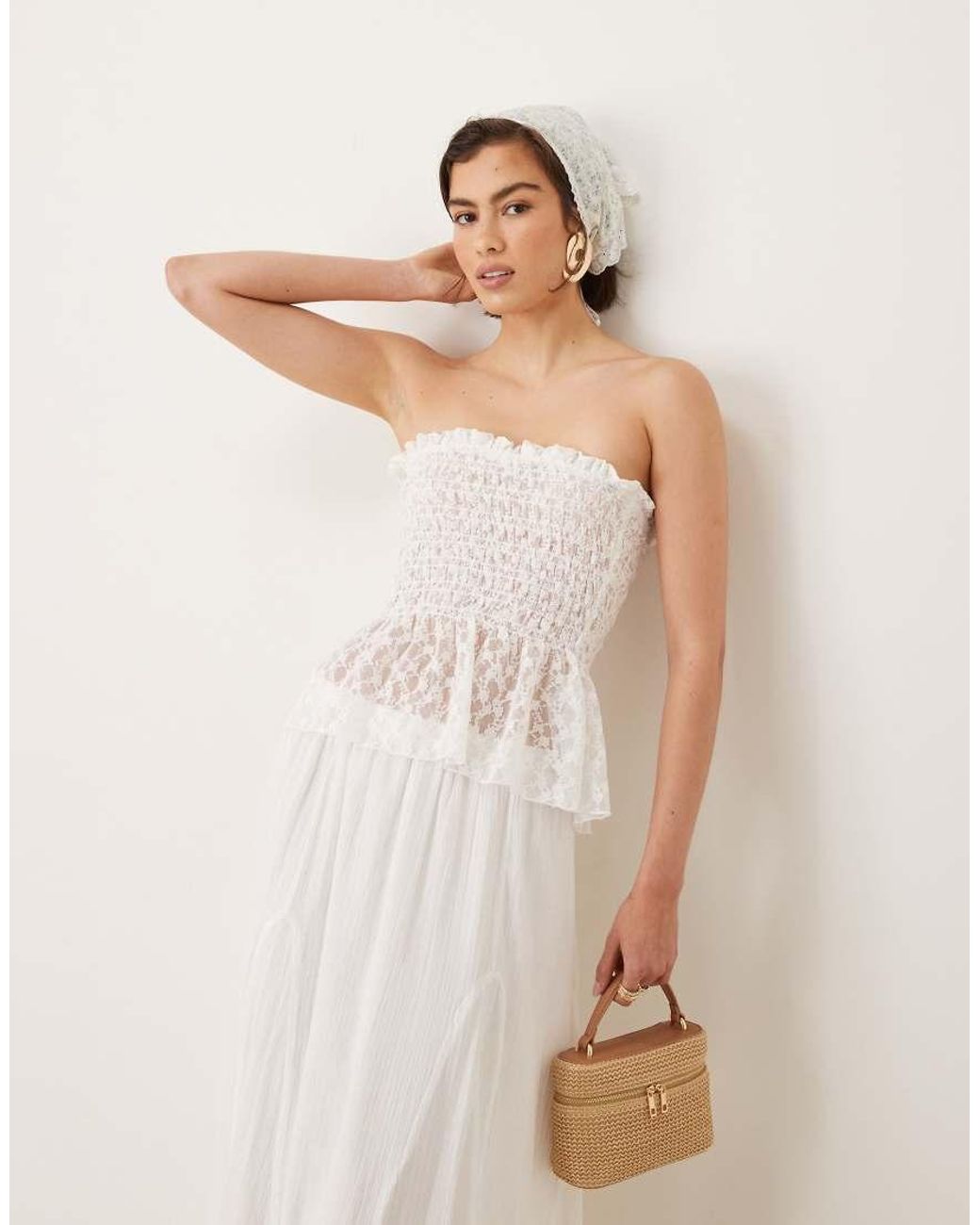 ASOS Natural Shirred Mesh Bandeau Top