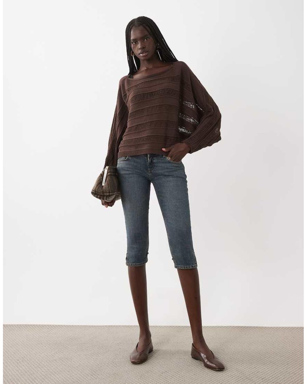 ASOS Brown Knitted Batwing Ladder Stitch Jumper
