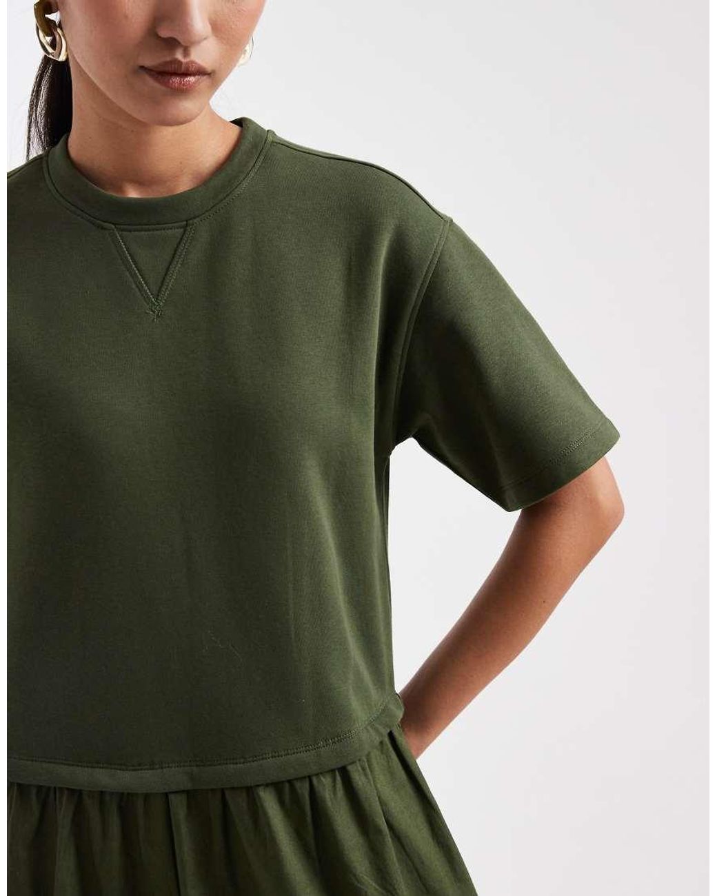 Threadbare Green Poplin Short Sleeve Midi Dress