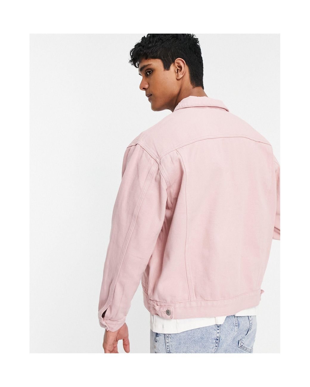 TOPMAN Denim Jacket With Pockets in Pink for Men