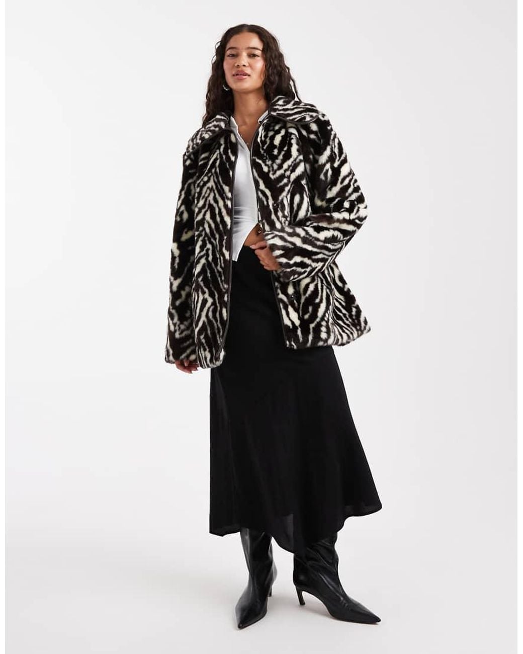 Miss Selfridge Black Faux Fur Belted Mid Length Coat