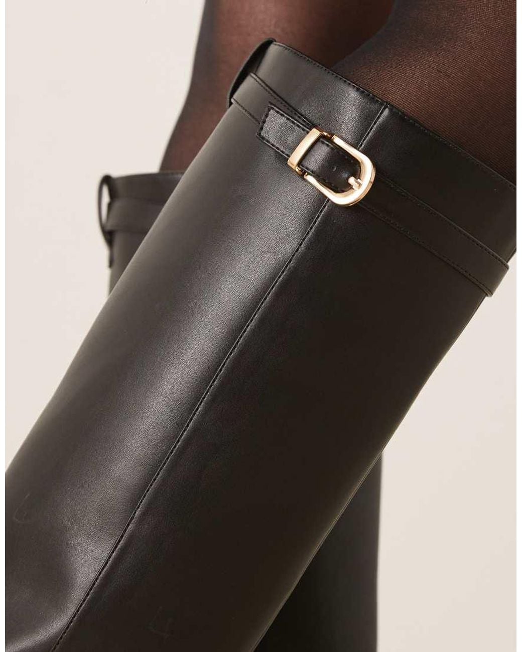 Glamorous Natural Riding Knee Boots With Buckle Detail