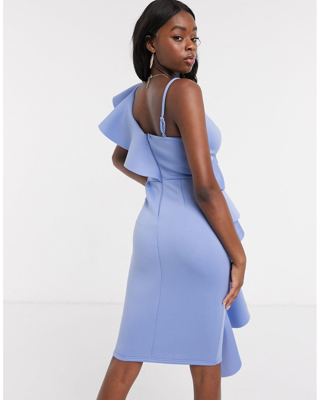 Abbey clancy x lipsy ruffle one shoulder flippy hem bodycon dress cheap