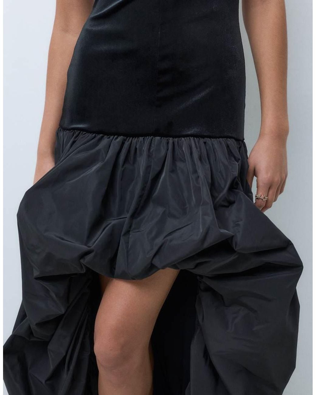 ASOS Blue High Neck Velvet Maxi Dress With High Low Puffball Hem