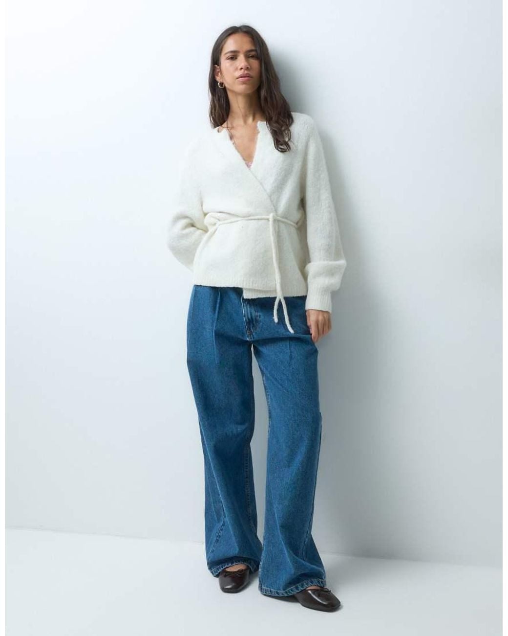 Vero Moda White Tie Waist Fluffy Knit Cardigan