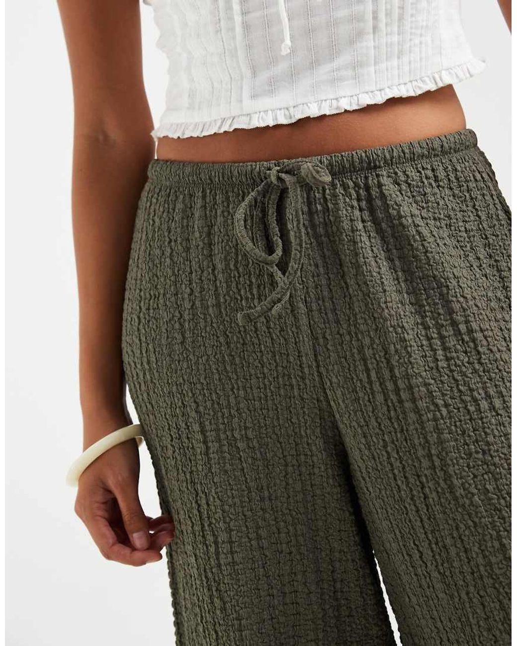 Only Petite Green High Waist Crinkle Textured Trousers