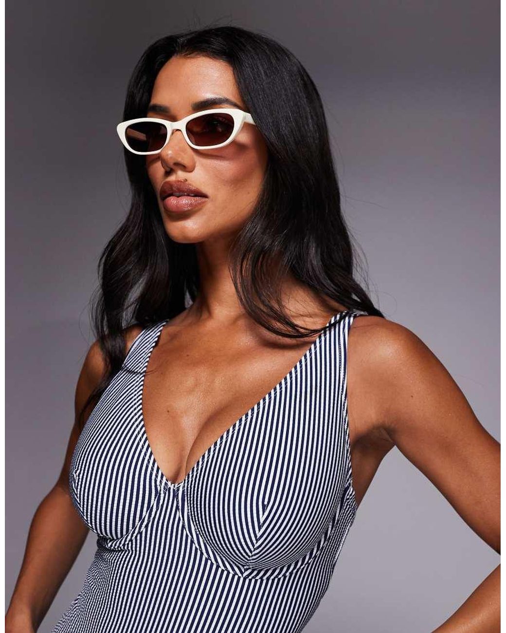 ASOS Gray Fuller Bust Scarlet Stripe Underwired Swimsuit
