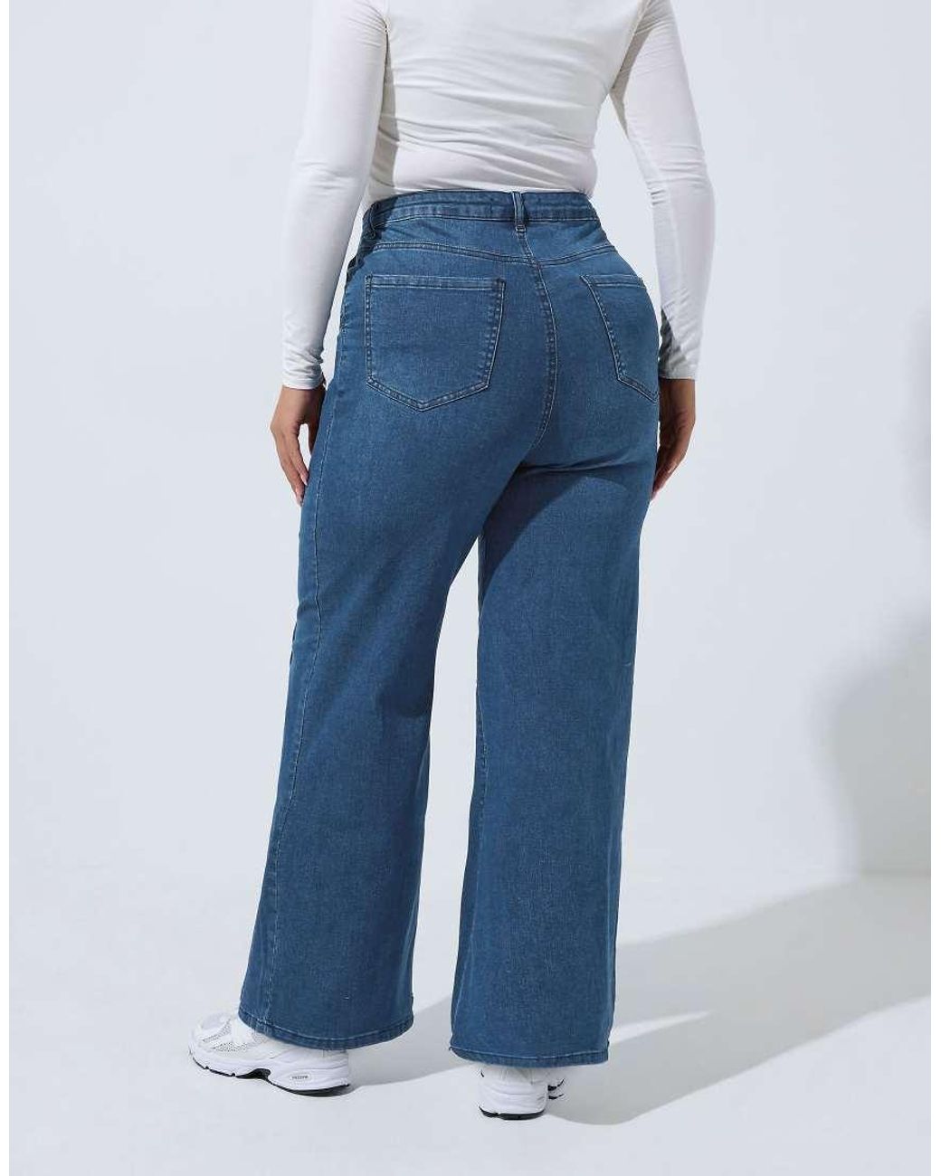 Yours Clothing Blue Seam Detail Wide Leg Jeans