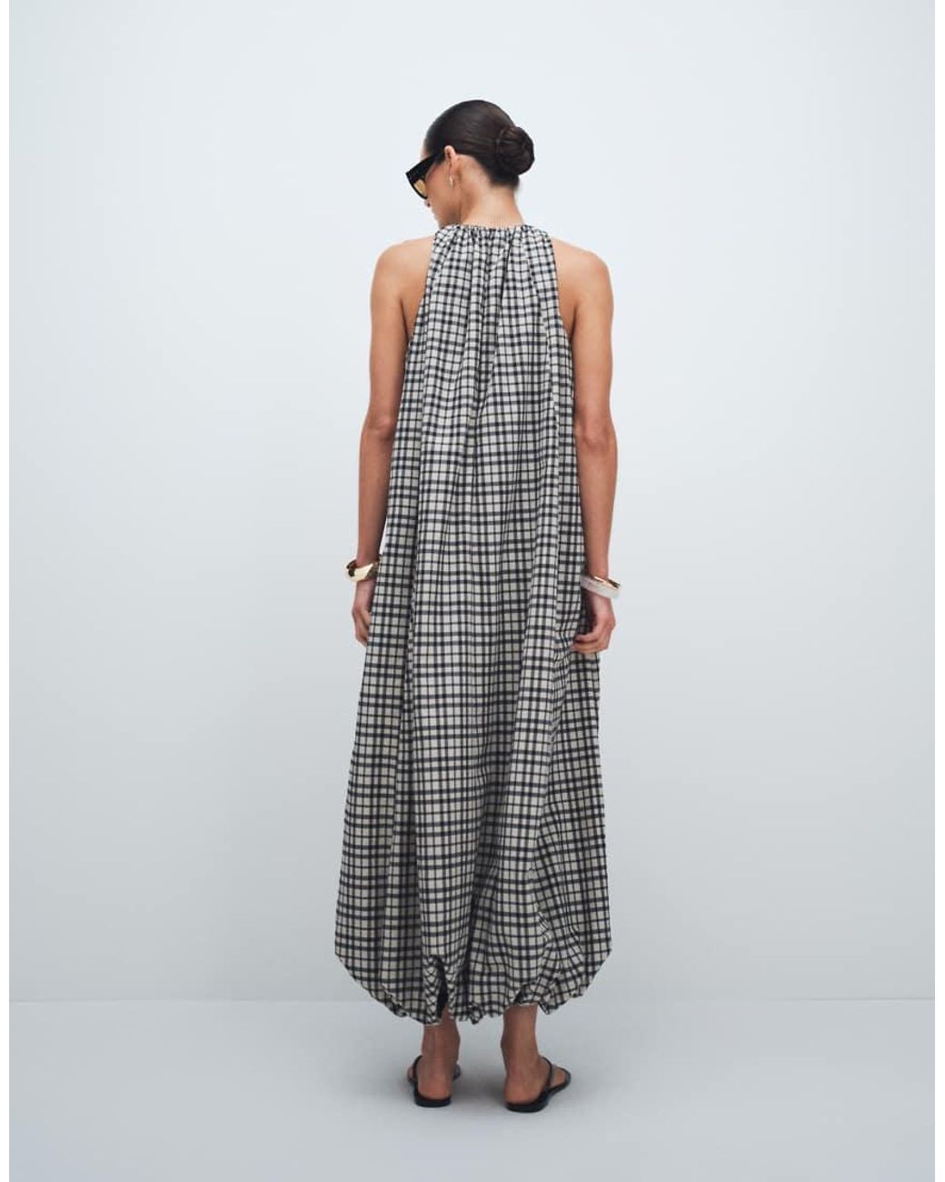 ASOS Gray Halter Neck Maxi Dress With Puff Hem