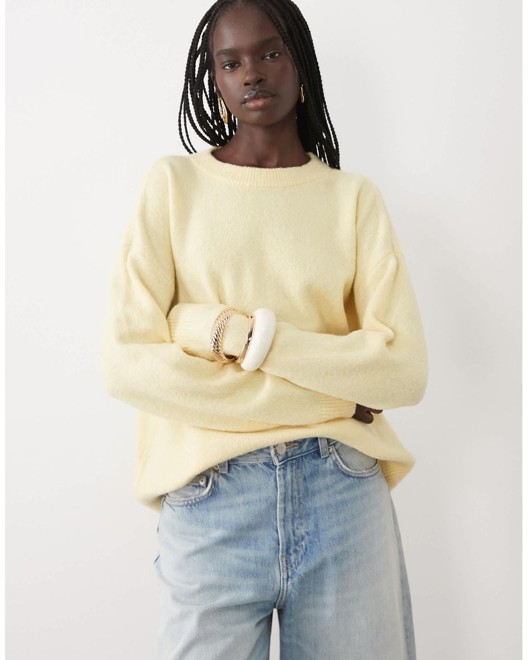 Vila Yellow Strickpullover mit rundhalsausschnitt
