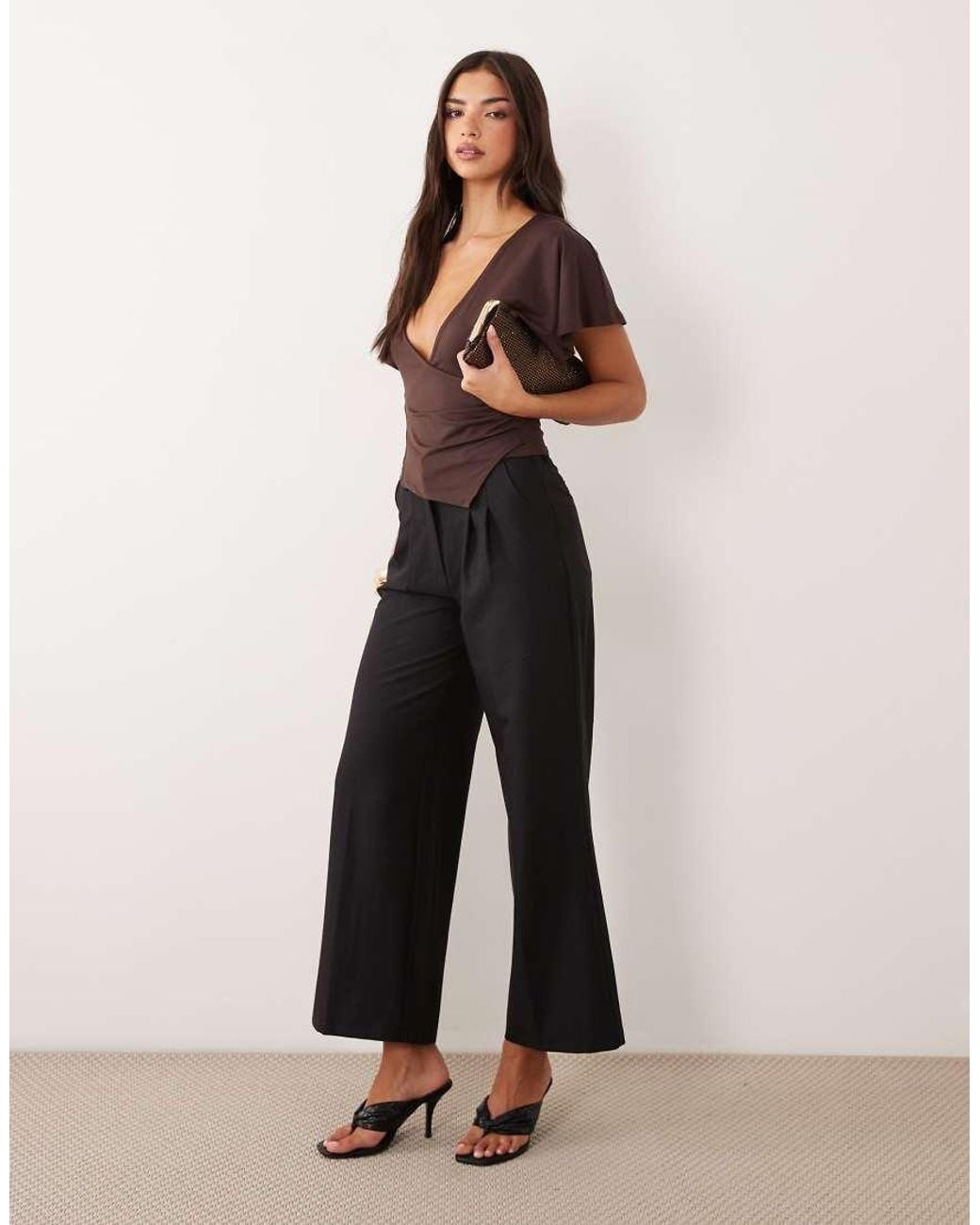 ASOS Brown Polyamide Cinched Flutter Sleeve Wrap Top