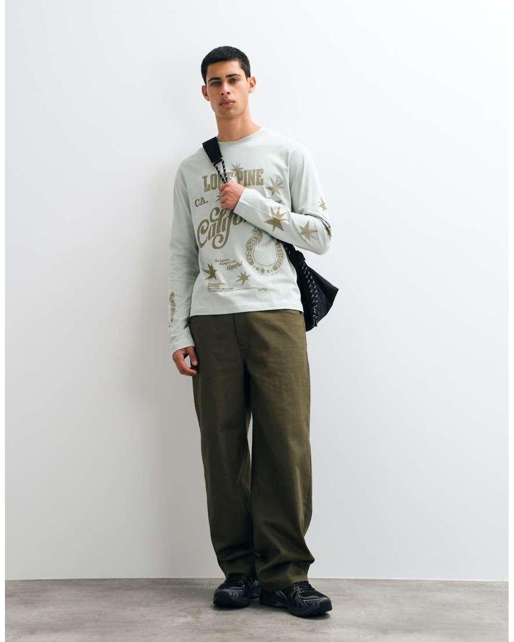 ASOS Gray Boxy Relaxed Long Sleeve T-shirt With Graphic for men