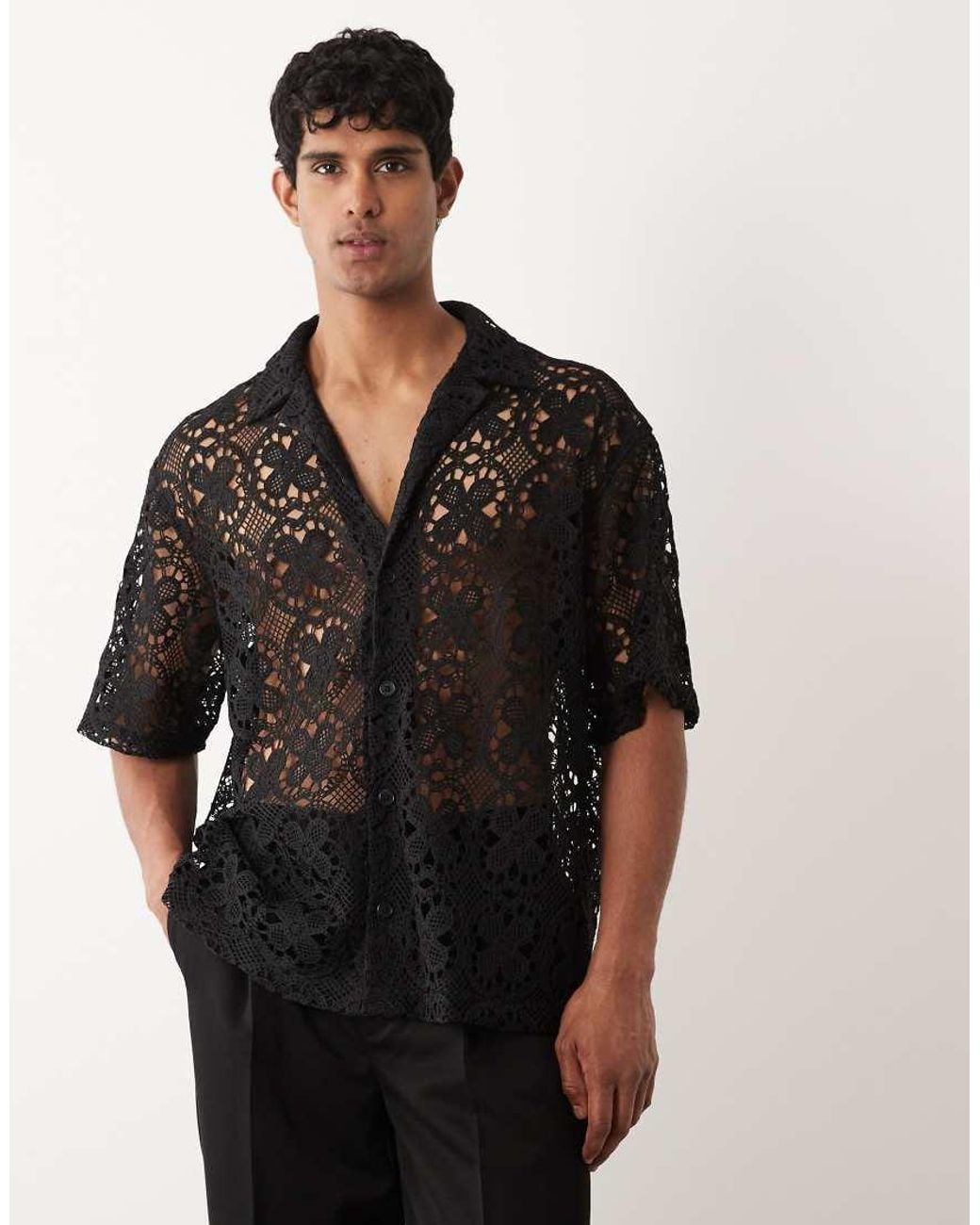ASOS Black Oversized Crochet Shirt for men