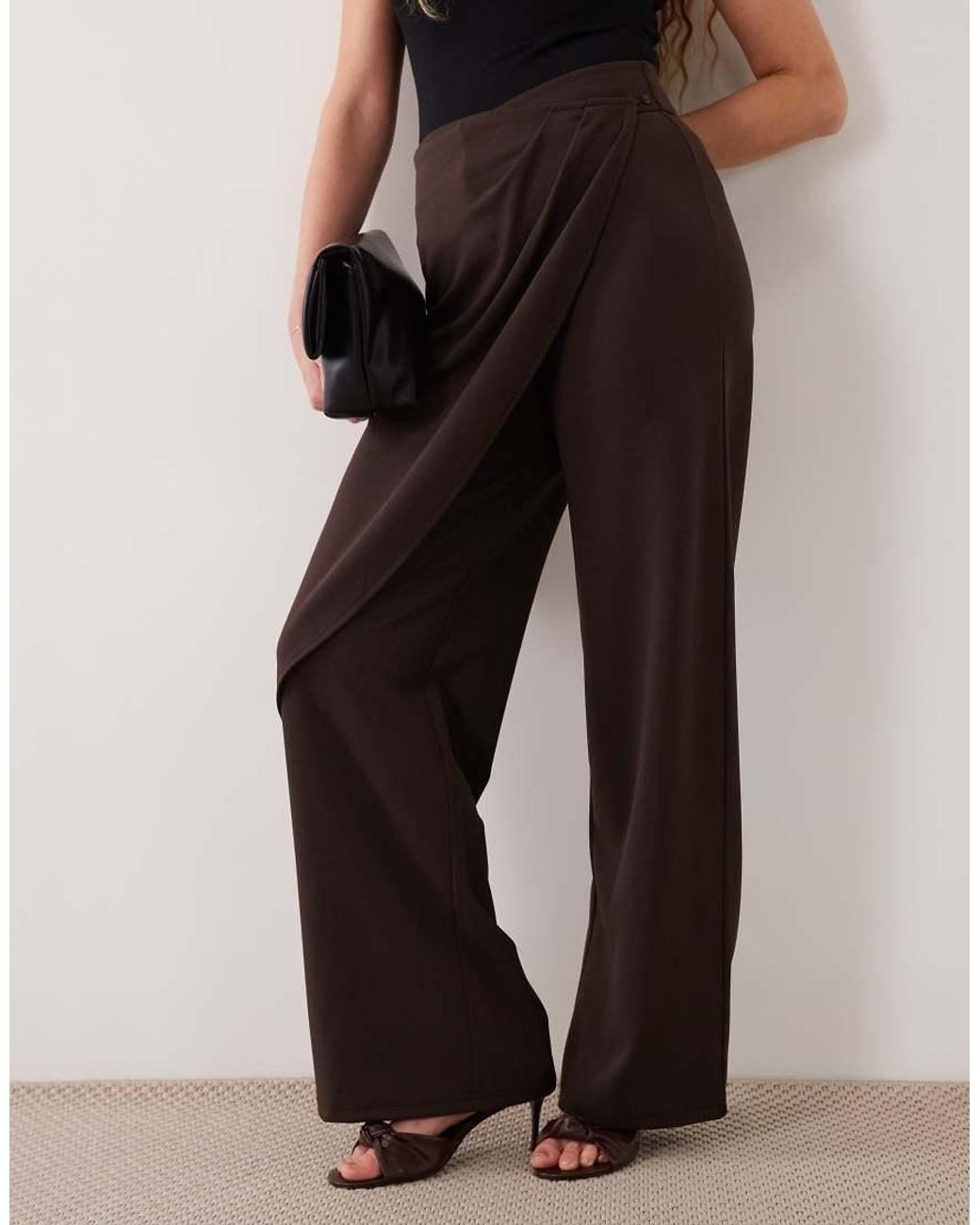 Gina Tricot Brown Wrap Drape Trousers