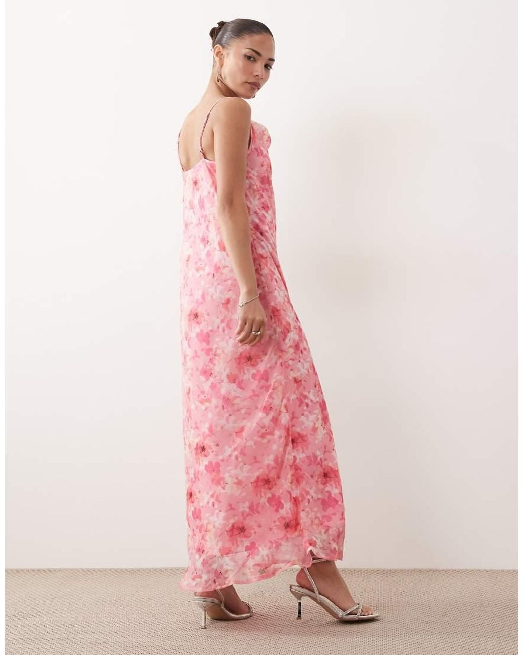 Vero Moda Pink Smilla Chiffon Cowl Neck Cami Midi Dress