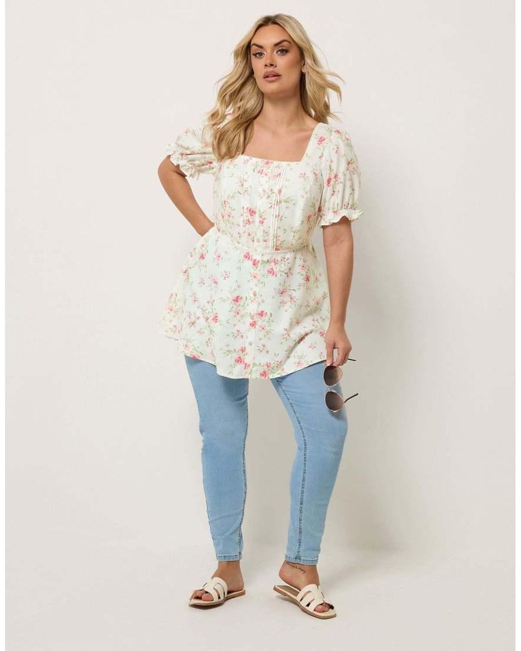 Yours Clothing White Floral Milkmaid Blouse