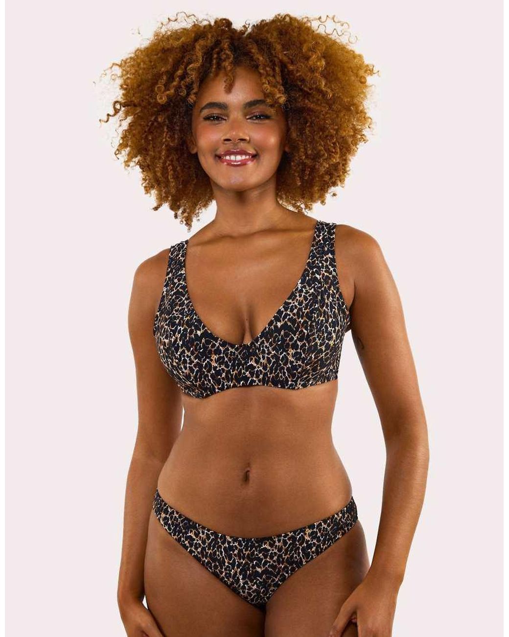 Wolf & Whistle Brown Juliet Leopard Print Mix & Match Fuller Bust Crop Bikini Top