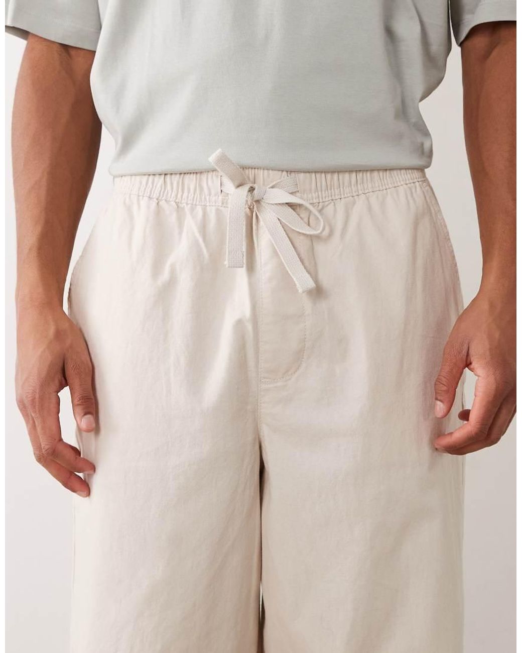 ASOS Natural Loose Linen Blend Trousers for men