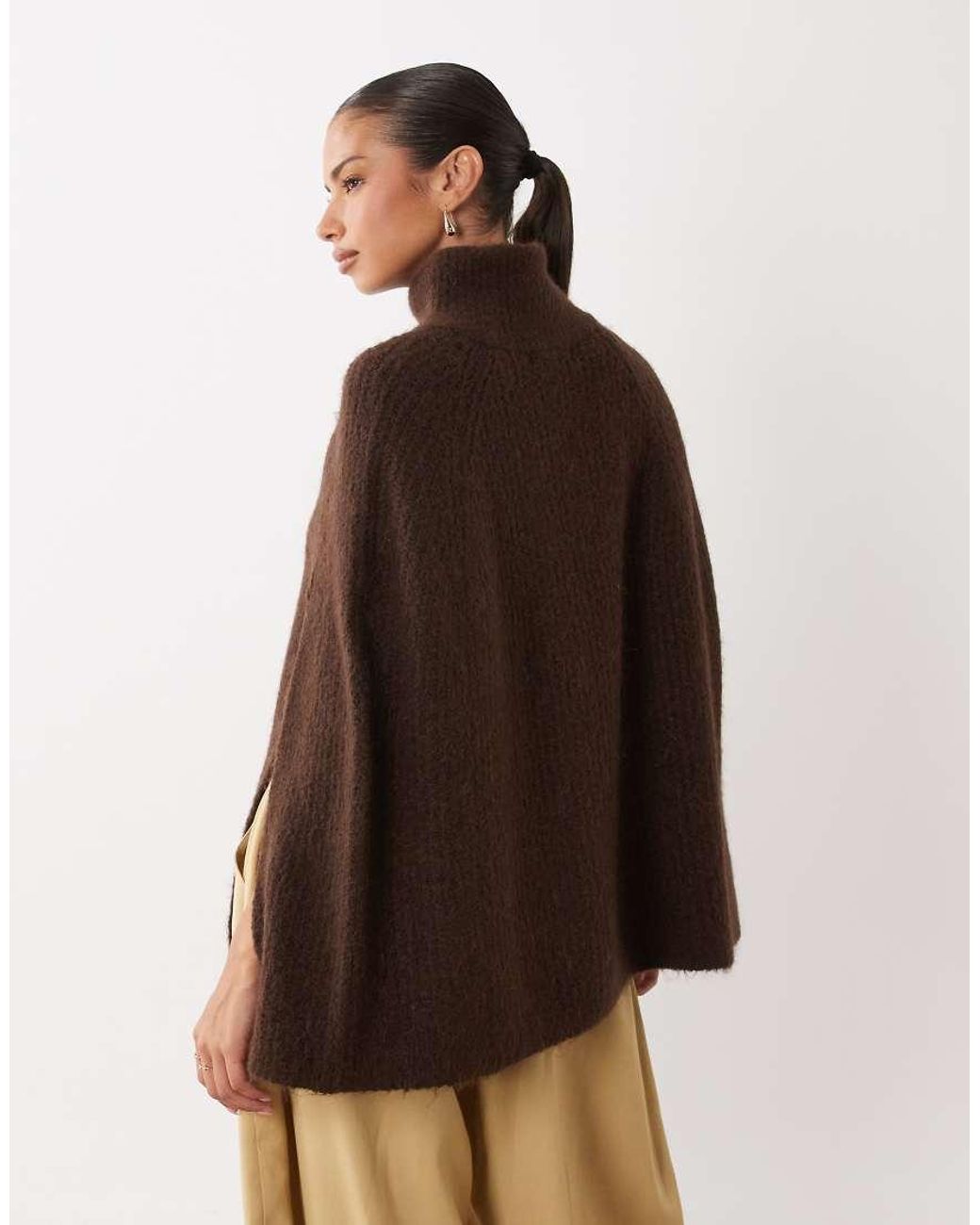 Gina Tricot Brown Knitted Wool Alpaca Ribbed Turtleneck Sweater