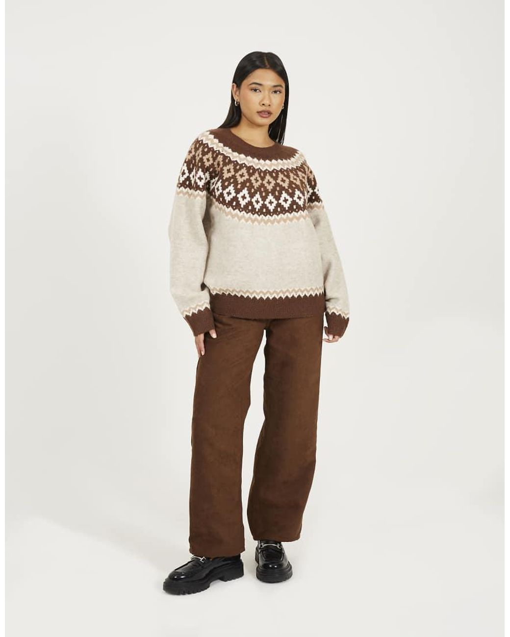 Brave Soul Natural Crew Neck Fairisle Christmas Jumper