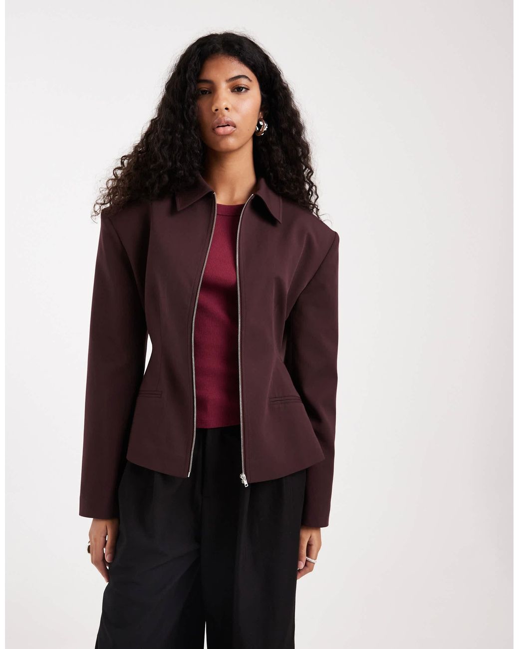 ASOS Brown Zip Up Cinch Blazer