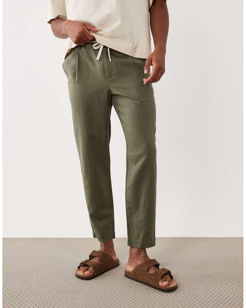 Mango Natural 100% Linen Straight Fit Trousers for men