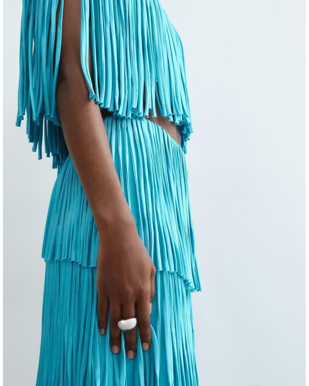 ARRANGE Blue Tiered Fringe Fitted Maxi Skirt Co Ord