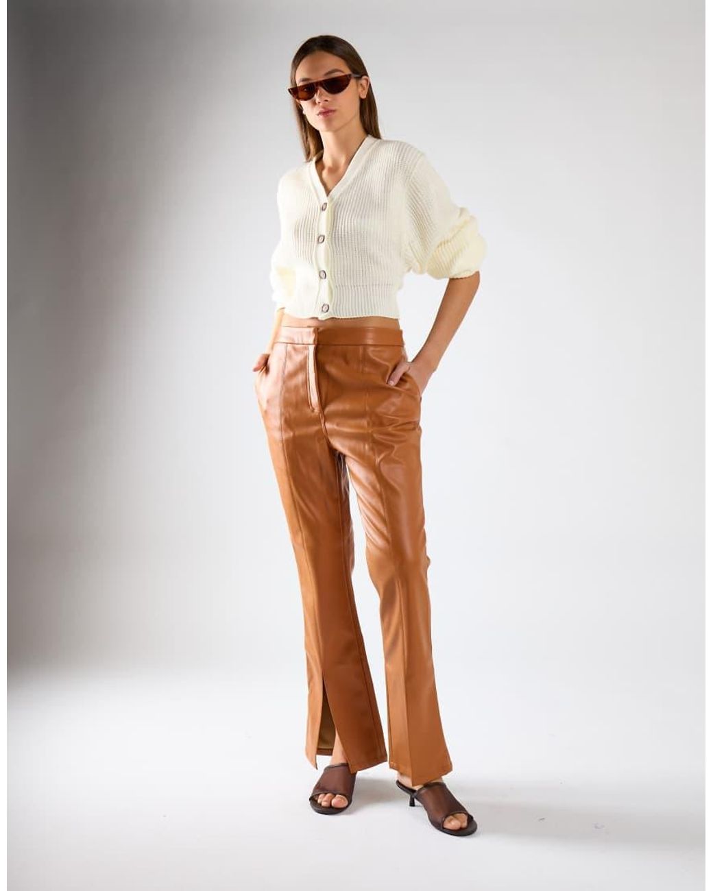 Glamorous Natural Button Front Knit Cardigan
