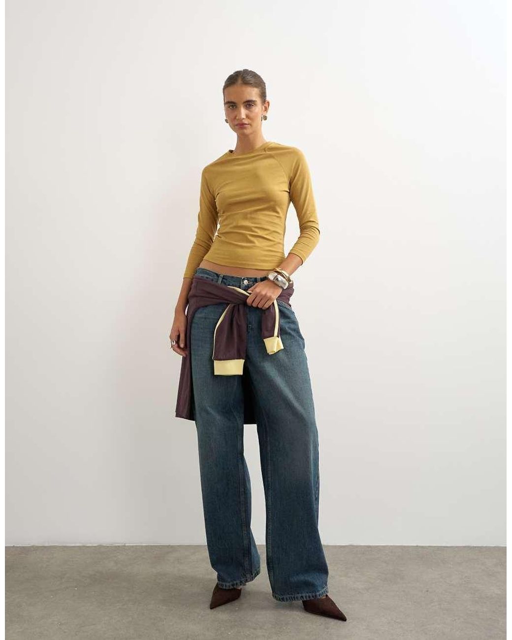 TOPSHOP Yellow Crop Sleeve Clean Raglan Top