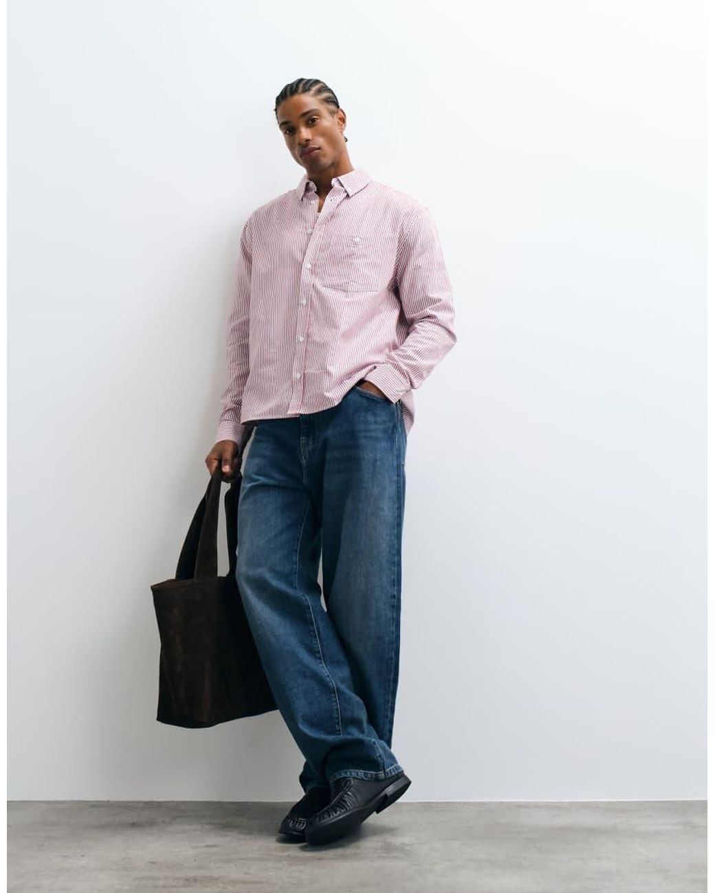 ASOS Pink Relaxed Oxford Stripe Shirt for men