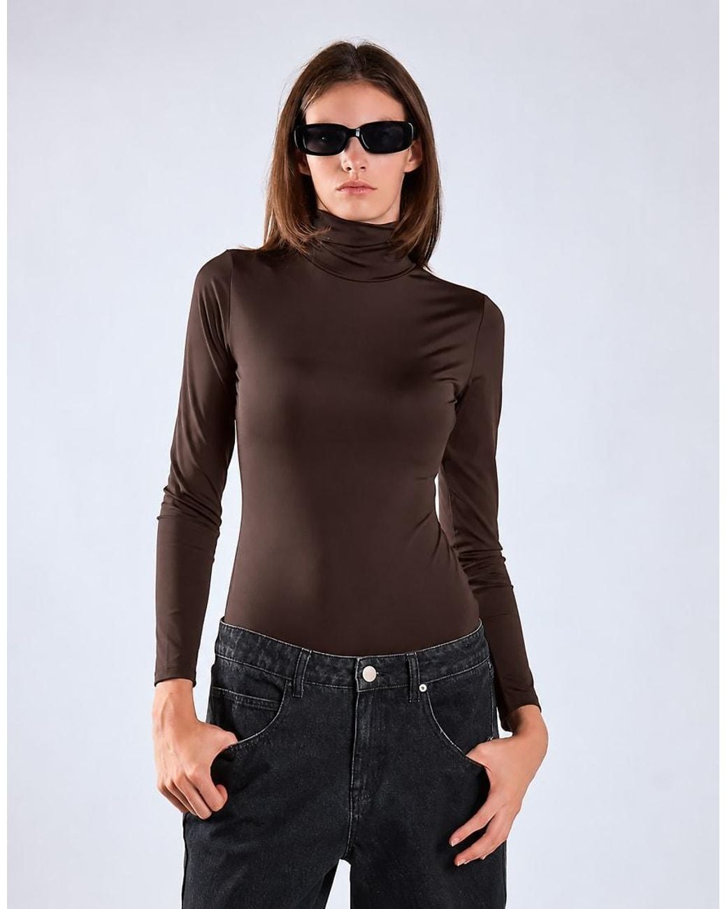 Glamorous Blue High-Neck Long Sleeves Bodysuit