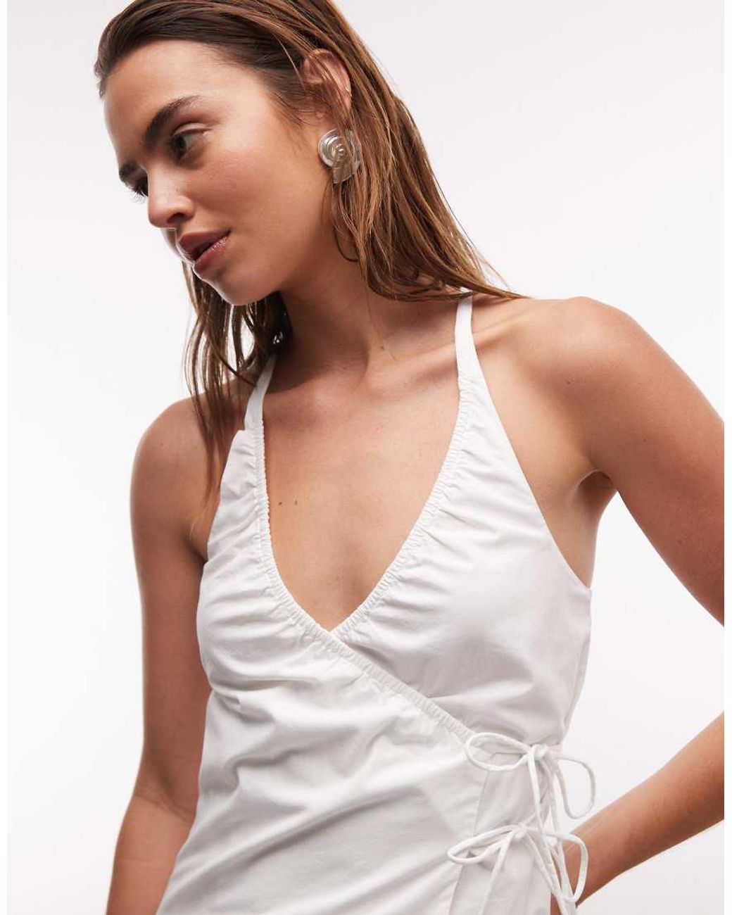 Cotton On White Isabelle Wrap Halter Mini Dress