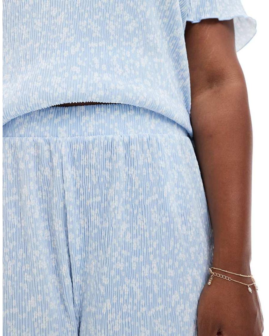 Pieces Plus Blue Pieces Curve Mini Plisse Wide Leg Trouser Co-Ord