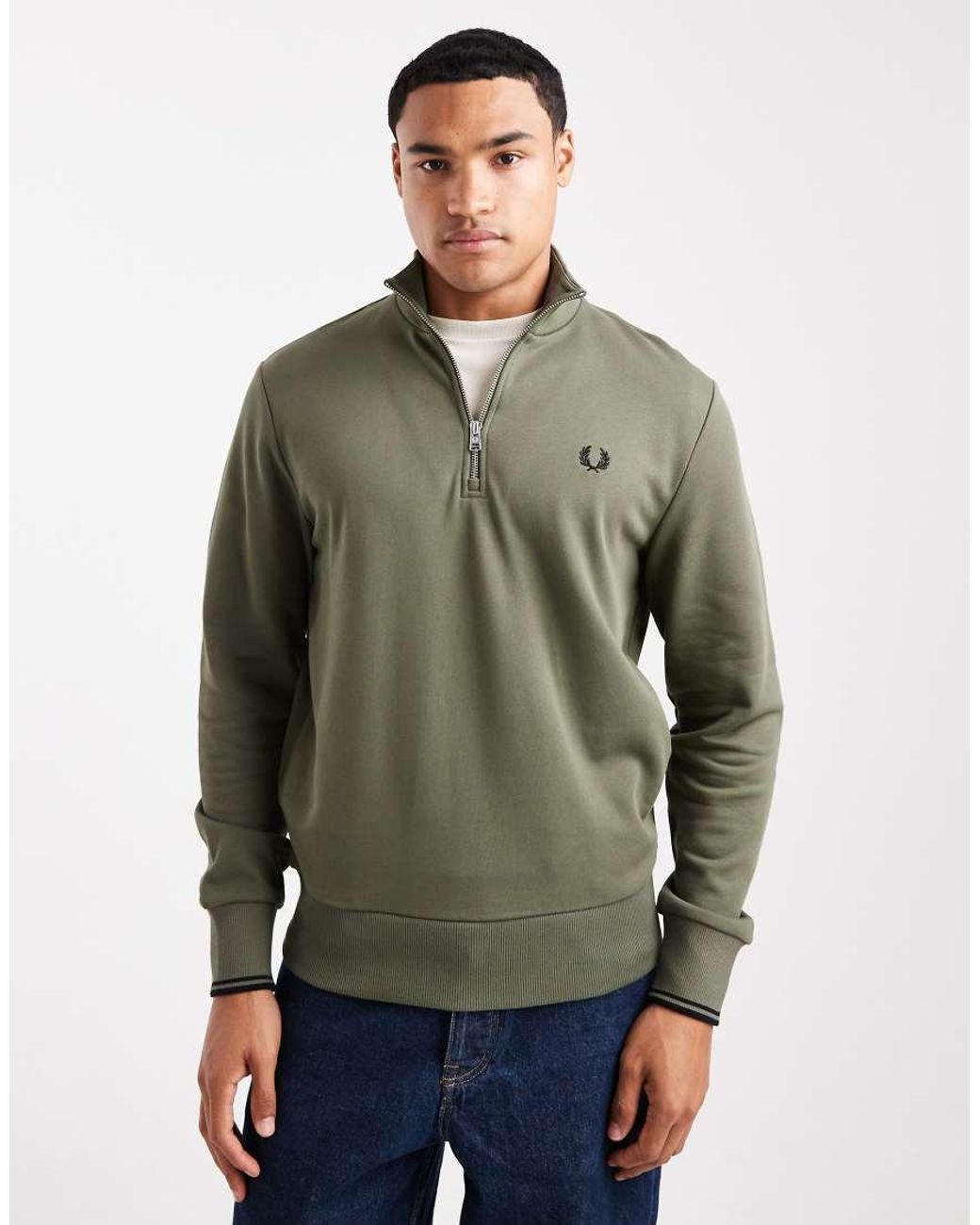 Fred Perry Green Half Zip Sweatshirt for men