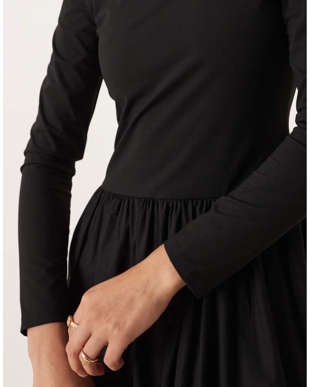ASOS Black Long Sleeve Hybrid Midi Dress