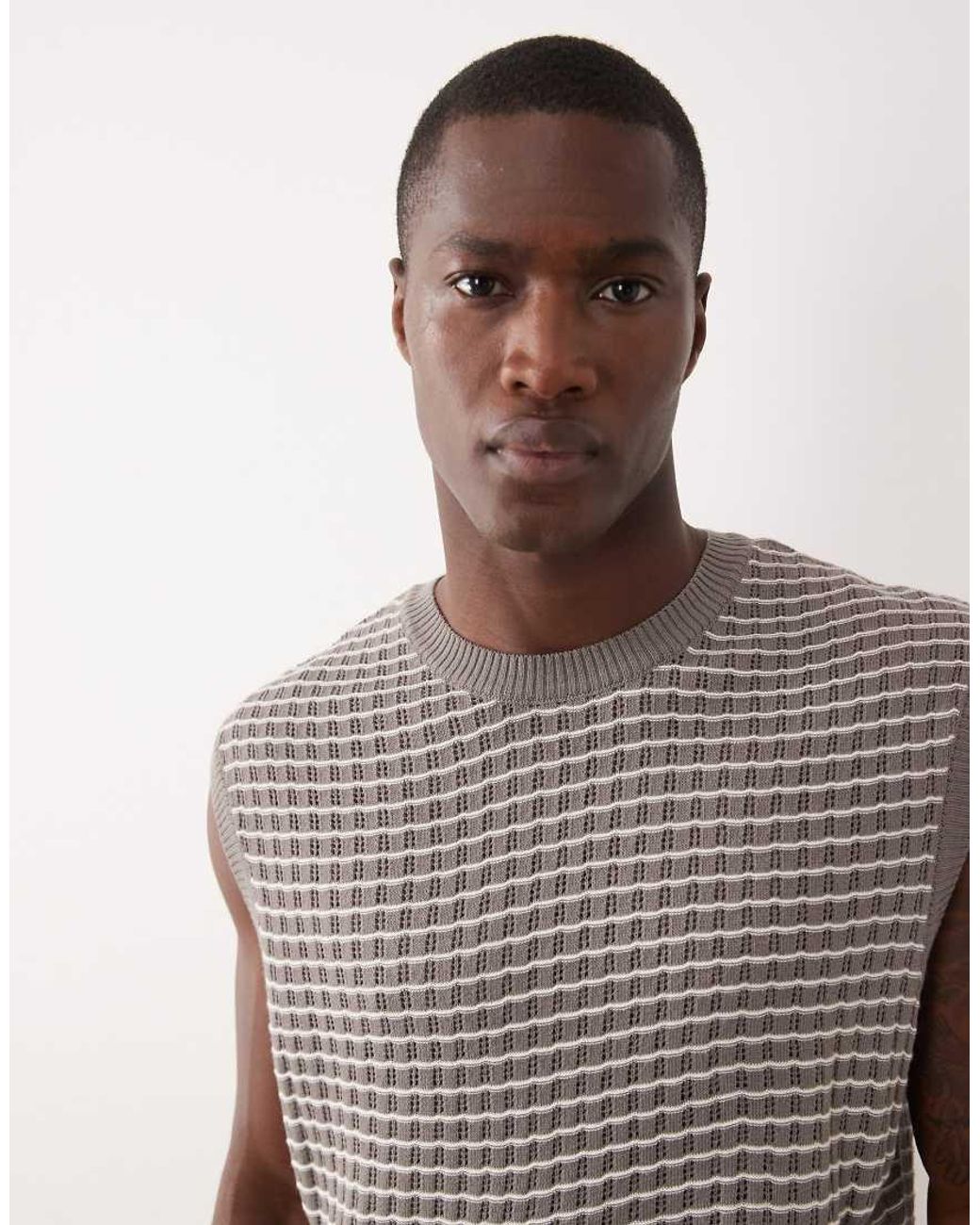 ASOS Brown Relaxed Knitted Textured Vest for men