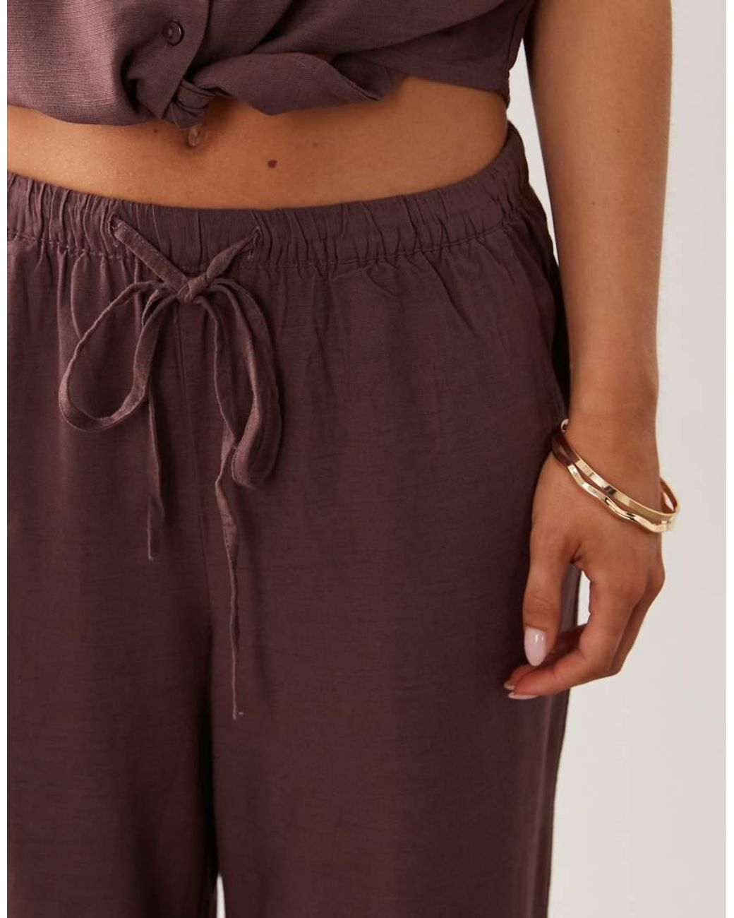 JDY Petite Brown Wide Leg Linen Mix Co-Ord Trouser