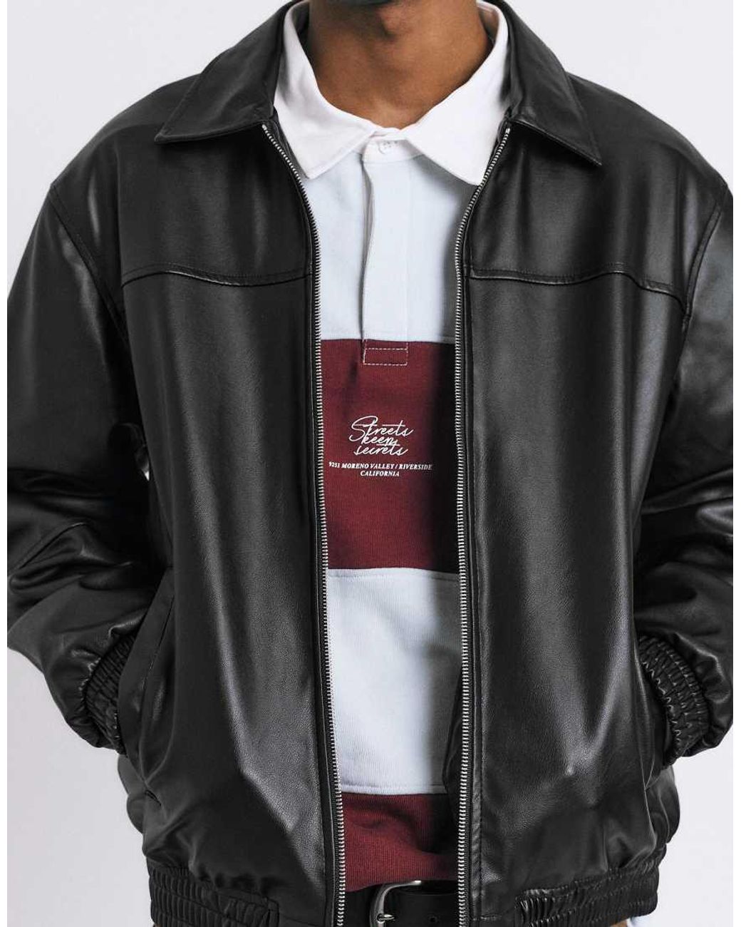 Pull&Bear Black Voluminous Leather Effect Jacket for men