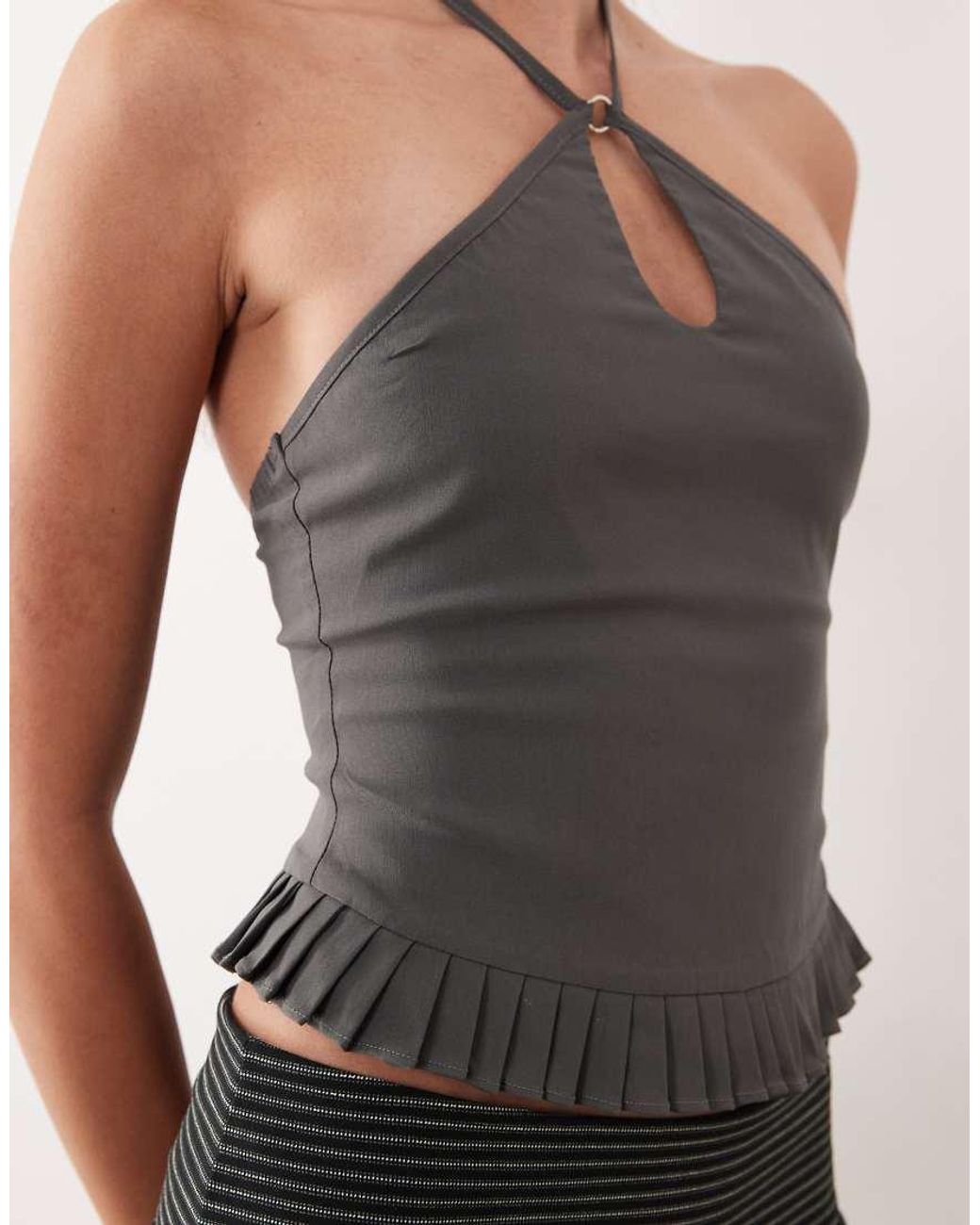 Motel Gray Lavena Ruffle Edged Halter Top