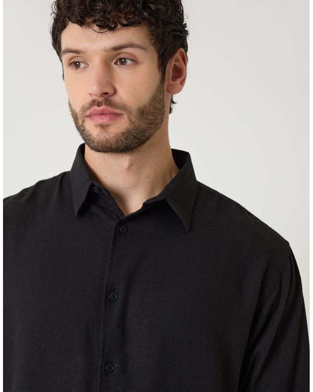 Threadbare Black Relaxed Fit Linen Blend Shirt for men